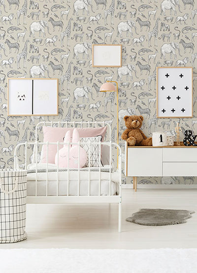 product image for Kenji Taupe Safari Wallpaper from the Fable Collection by Brewster 52