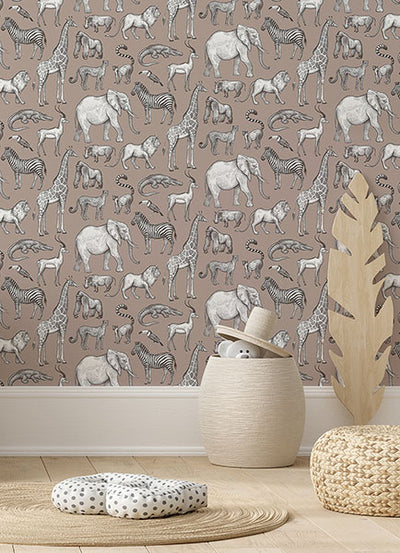 product image for Kenji Light Brown Safari Wallpaper from the Fable Collection by Brewster 13