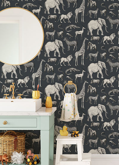 product image for Kenji Navy Safari Wallpaper from the Fable Collection by Brewster 72