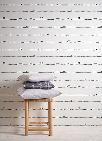 product image for Love & Hearts Black Script Wallpaper from the Fable Collection by Brewster 65