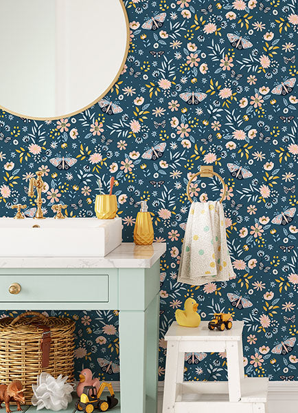 media image for Zev Blue Butterfly Wallpaper from the Fable Collection by Brewster 23