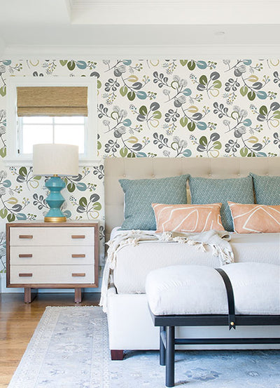 product image for Jonah Green Leaf Trail Wallpaper from Hannah Collection by Brewster 57