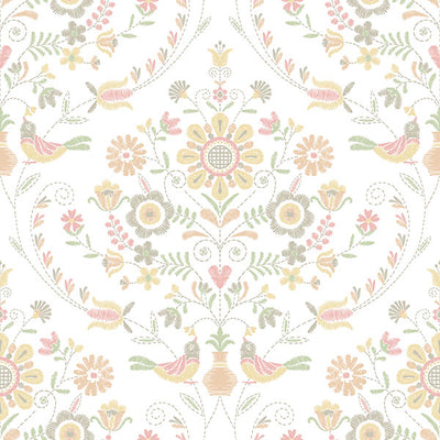 product image for Britt Peach Embroidered Damask Wallpaper from Hannah Collection by Brewster 33