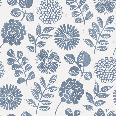 product image of sample inge denim floral block print wallpaper from hannah collection by brewster 1 559