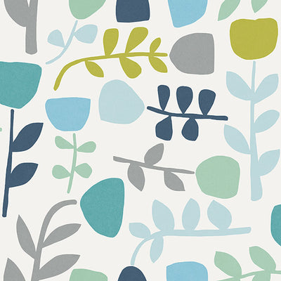 product image of Juni Teal Abstract Tulips Wallpaper from Hannah Collection by Brewster 571