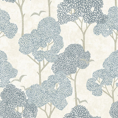 product image of Lykke Blue Textured Tree Wallpaper from Hannah Collection by Brewster 525