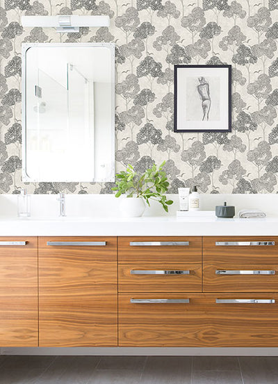 product image for Lykke Black Textured Tree Wallpaper from Hannah Collection by Brewster 65