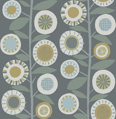 product image of Sisu Grey Floral Geometric Wallpaper from Hannah Collection by Brewster 598