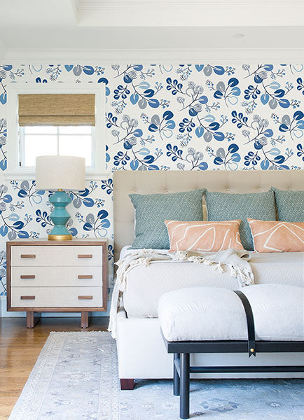 media image for Jonah Blue Leaf Trail Wallpaper from Hannah Collection by Brewster 245