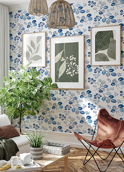 media image for Jonah Blue Leaf Trail Wallpaper from Hannah Collection by Brewster 29