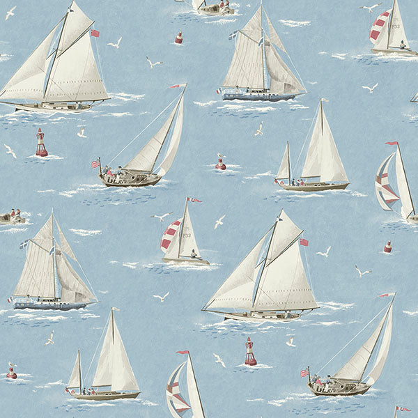media image for Leeward Light Blue Sailboat Wallpaper 240