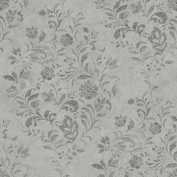 media image for Isidore Grey Scroll Wallpaper from the Delphine Collection by Brewster 245