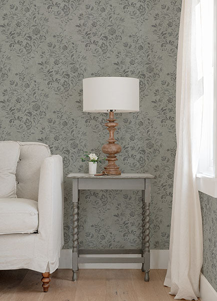 media image for Isidore Grey Scroll Wallpaper from the Delphine Collection by Brewster 259