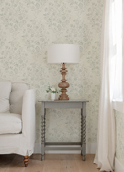 product image for Isidore Aqua Scroll Wallpaper from the Delphine Collection by Brewster 66