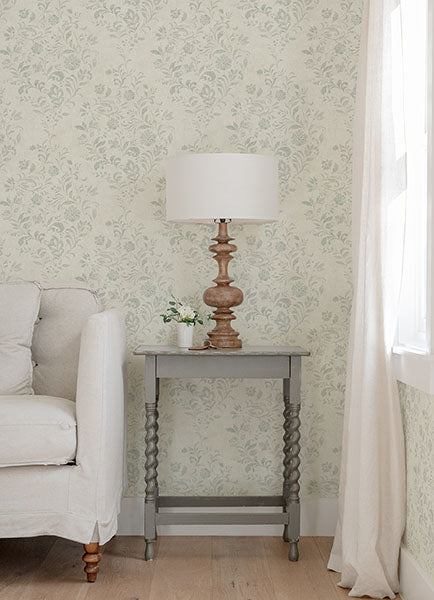 media image for Isidore Aqua Scroll Wallpaper from the Delphine Collection by Brewster 234