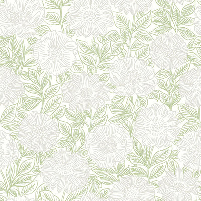 product image of Faustin Green Floral Wallpaper from the Delphine Collection by Brewster 566