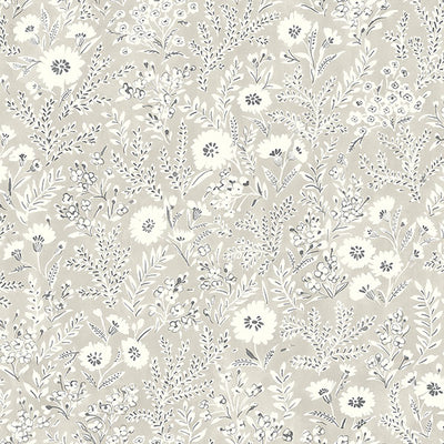 product image for Agathon Taupe Floral Wallpaper from the Delphine Collection by Brewster 21