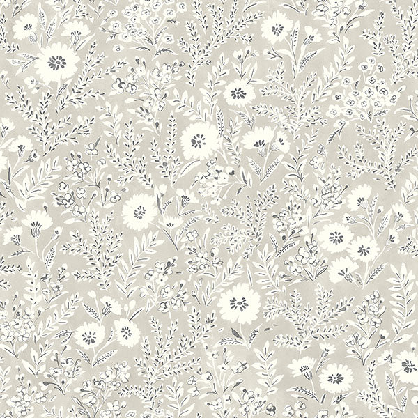 media image for Agathon Taupe Floral Wallpaper from the Delphine Collection by Brewster 211