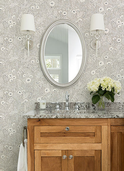 product image for Agathon Taupe Floral Wallpaper from the Delphine Collection by Brewster 54