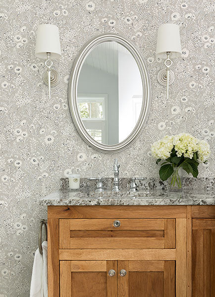 media image for Agathon Taupe Floral Wallpaper from the Delphine Collection by Brewster 279