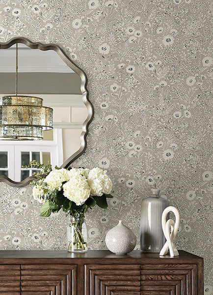 media image for Agathon Taupe Floral Wallpaper from the Delphine Collection by Brewster 221
