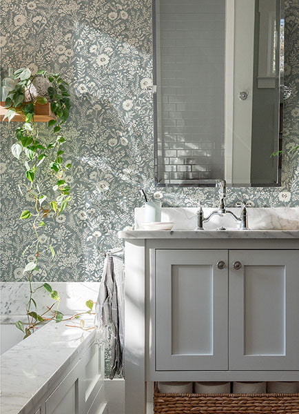 media image for Agathon Blue Floral Wallpaper from the Delphine Collection by Brewster 225