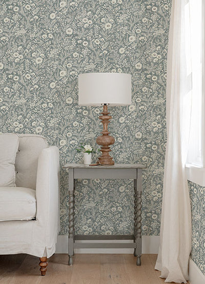product image for Agathon Blue Floral Wallpaper from the Delphine Collection by Brewster 57