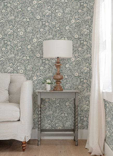 media image for Agathon Blue Floral Wallpaper from the Delphine Collection by Brewster 293