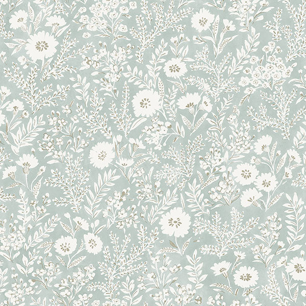 media image for Agathon Seafoam Floral Wallpaper from the Delphine Collection by Brewster 274