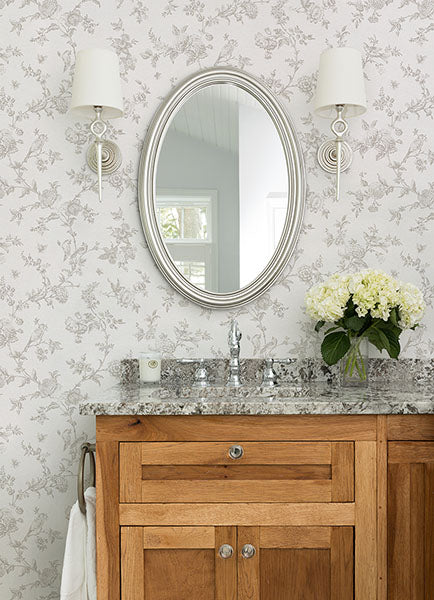 media image for Nightingale Taupe Floral Trail Wallpaper from the Delphine Collection by Brewster 230
