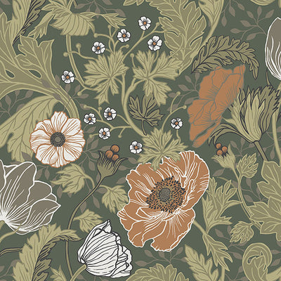 product image of Anemone Green Floral Wallpaper 538