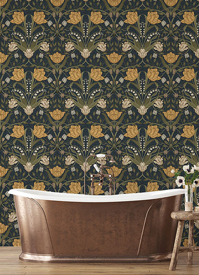 product image for filippa navy tulip wallpaper brewster 4080 44106 5 28