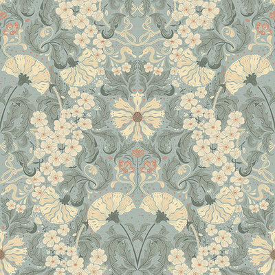 product image for Ojvind Light Blue Floral Ogee Wallpaper 63