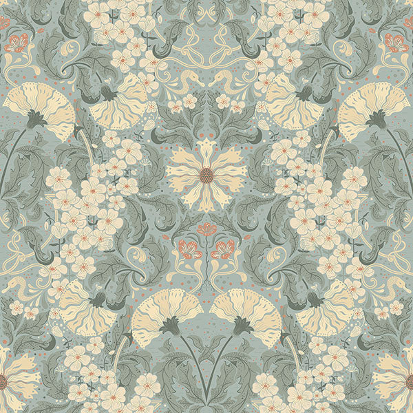 media image for Ojvind Light Blue Floral Ogee Wallpaper 270