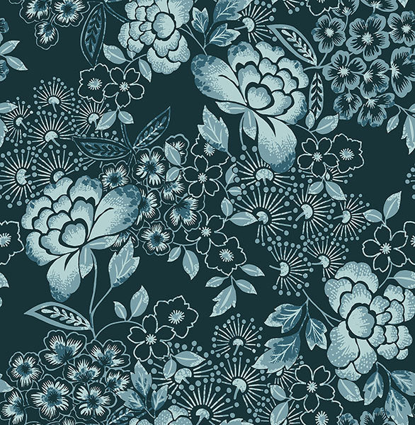 media image for Irina Navy Floral Blooms Wallpaper from the Happy Collection by Brewster 225