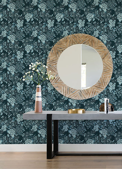 product image for Irina Navy Floral Blooms Wallpaper from the Happy Collection by Brewster 50