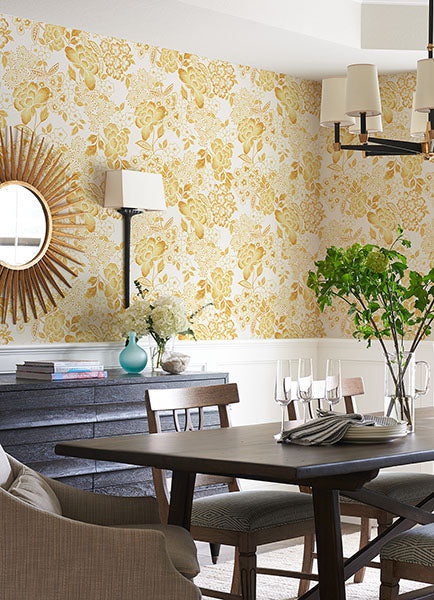 media image for Irina Yellow Floral Blooms Wallpaper from the Happy Collection by Brewster 212