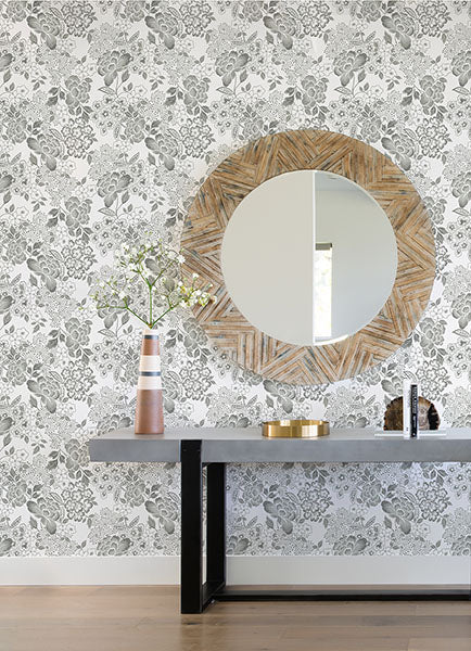 media image for Irina Grey Floral Blooms Wallpaper from the Happy Collection by Brewster 254