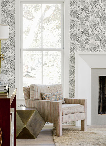 media image for Irina Grey Floral Blooms Wallpaper from the Happy Collection by Brewster 28