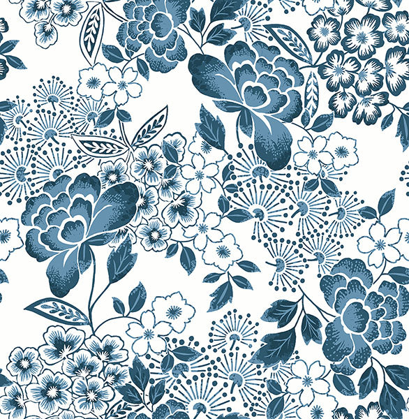 media image for Irina Blue Floral Blooms Wallpaper from the Happy Collection by Brewster 260