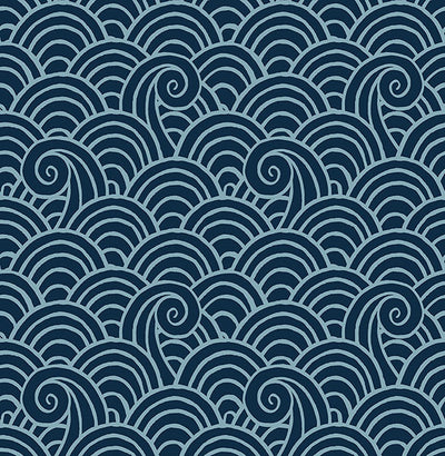 product image of sample alorah navy wave wallpaper from the happy collection by brewster 1 57