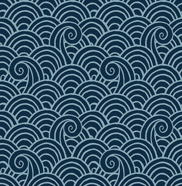 media image for Alorah Navy Wave Wallpaper from the Happy Collection by Brewster 299