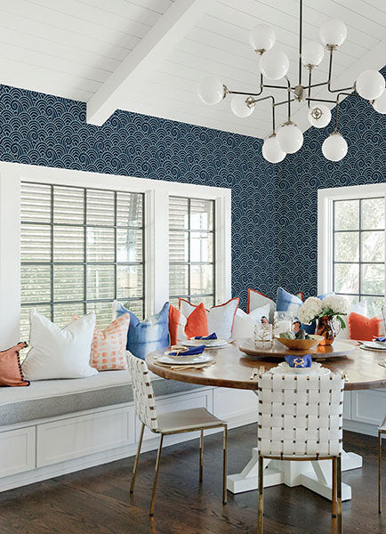 media image for Alorah Navy Wave Wallpaper from the Happy Collection by Brewster 265