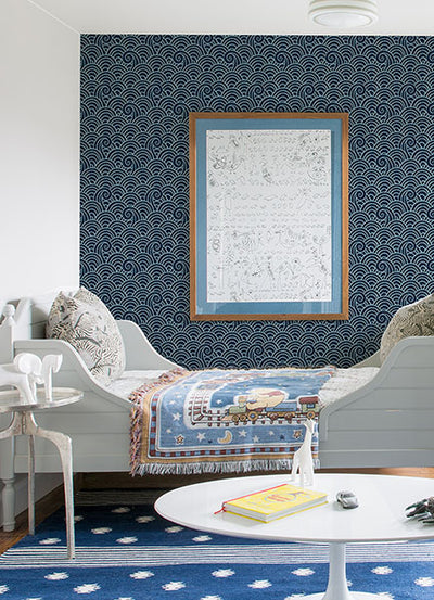 product image for Alorah Navy Wave Wallpaper from the Happy Collection by Brewster 30