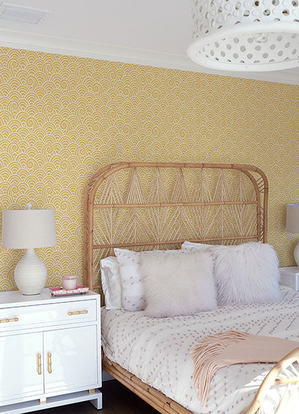 media image for Alorah Yellow Wave Wallpaper from the Happy Collection by Brewster 292