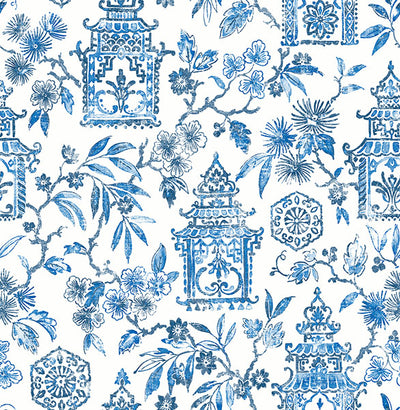 product image of Helaine Blue Pagoda Wallpaper from the Happy Collection by Brewster 553