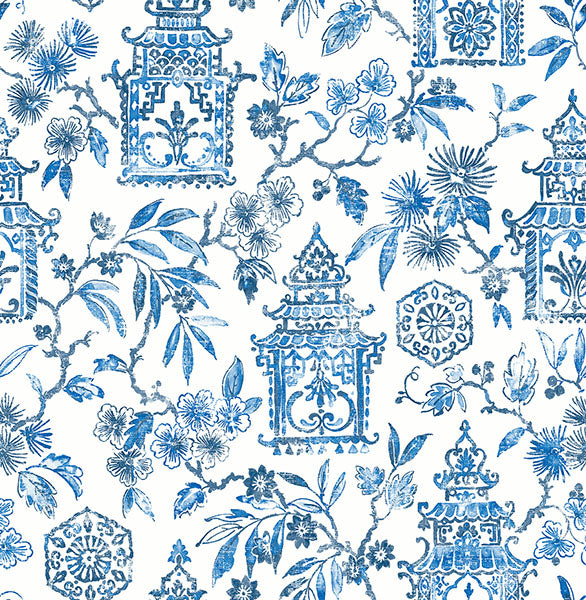 media image for Helaine Blue Pagoda Wallpaper from the Happy Collection by Brewster 275