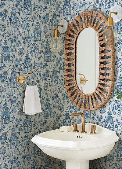 product image for Helaine Blue Pagoda Wallpaper from the Happy Collection by Brewster 58
