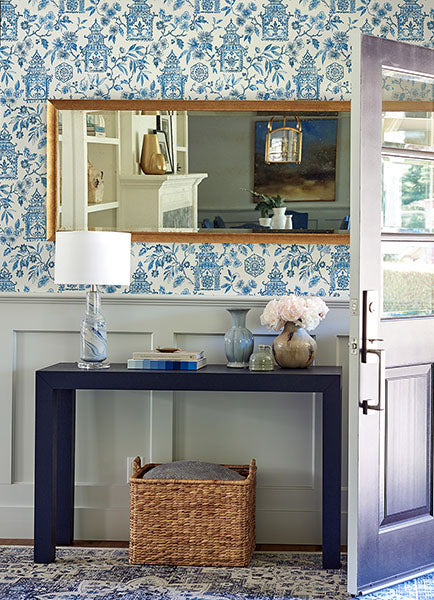 media image for Helaine Blue Pagoda Wallpaper from the Happy Collection by Brewster 295