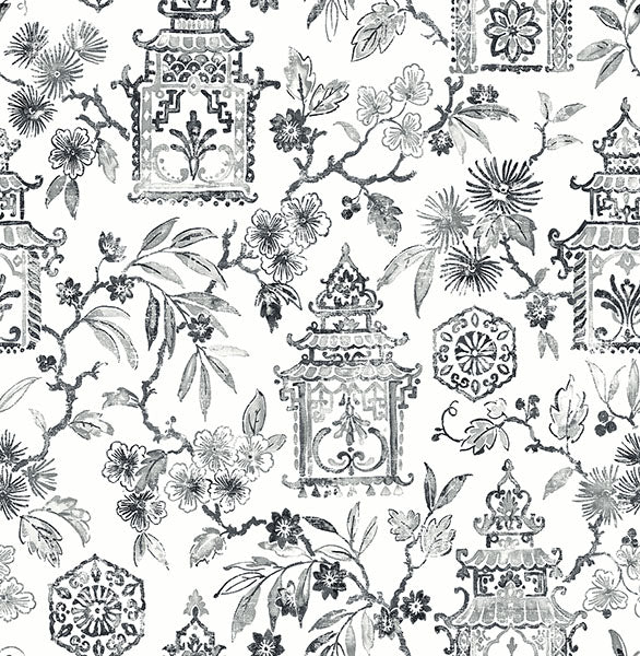media image for Helaine Charcoal Pagoda Wallpaper from the Happy Collection by Brewster 27